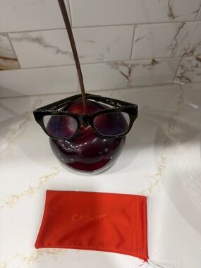 Caddis Black Rectangular Reading Glasses with Purple Tint